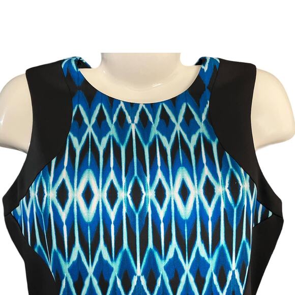 Calvin Klein Women's Blk/Blue Geometric Print Sleeveless Sheath Dress SZ 8 - Picture 3 of 11